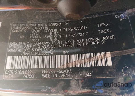 2020 Toyota 4Runner Sr5 Premium z USA, uszkodzony, nr VIN JTEBU5JR8L5805741